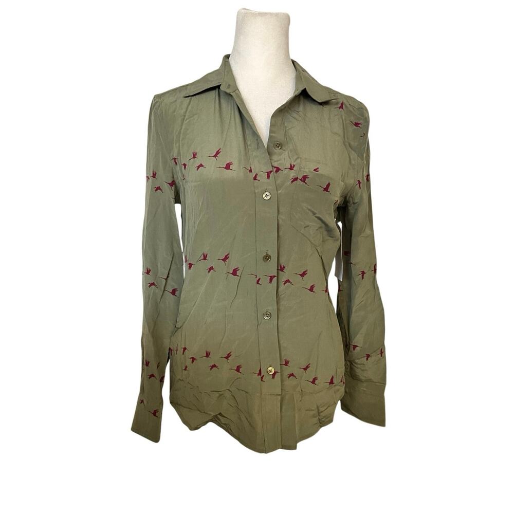 Equipment  silk Crane Pattern button down